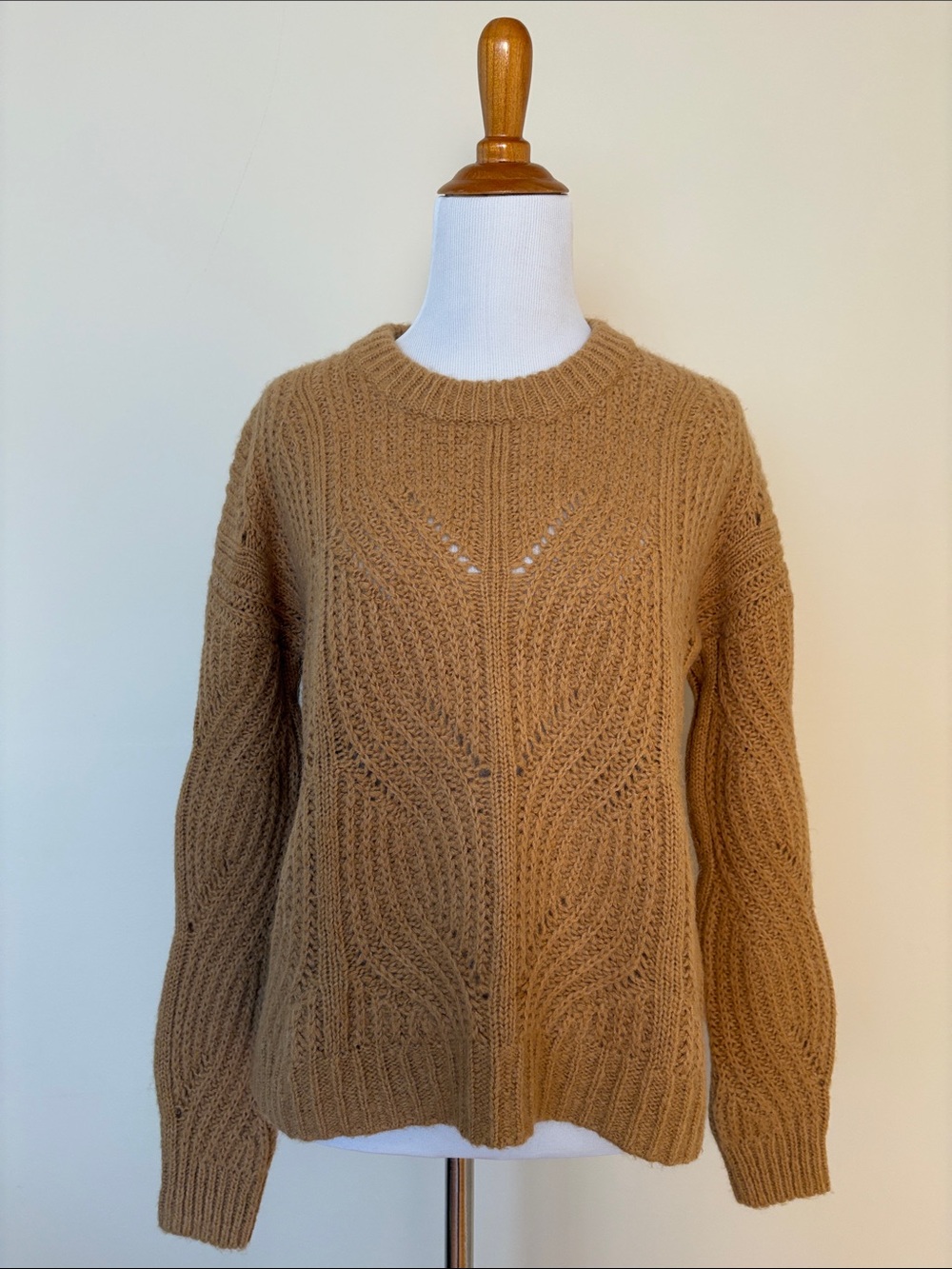 Madewell Camel Cable-Knit Crewneck Sweater